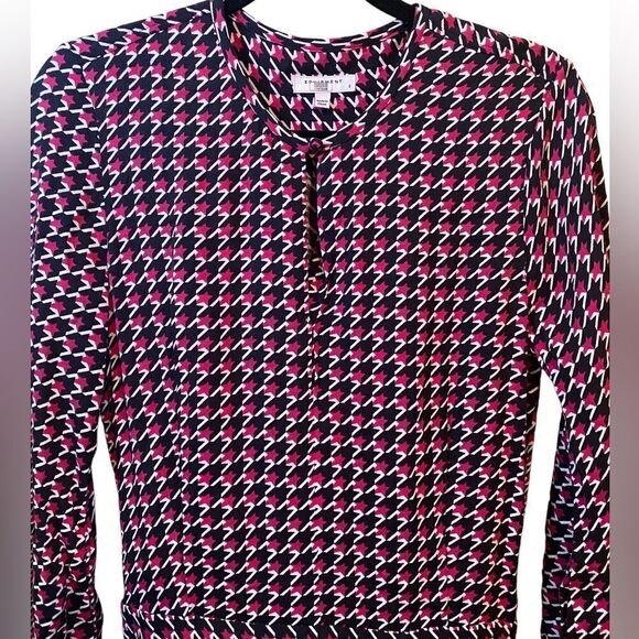 Equipment Magnolia Banded Drop Waist Houndstooth Print Midi Dress Size 2 - Picture 7 of 16